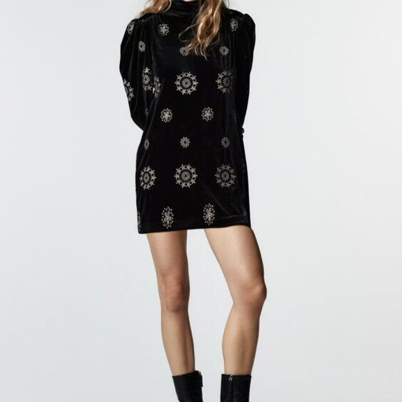 Zara Retro style EMBROIDERED VELVET DRESS